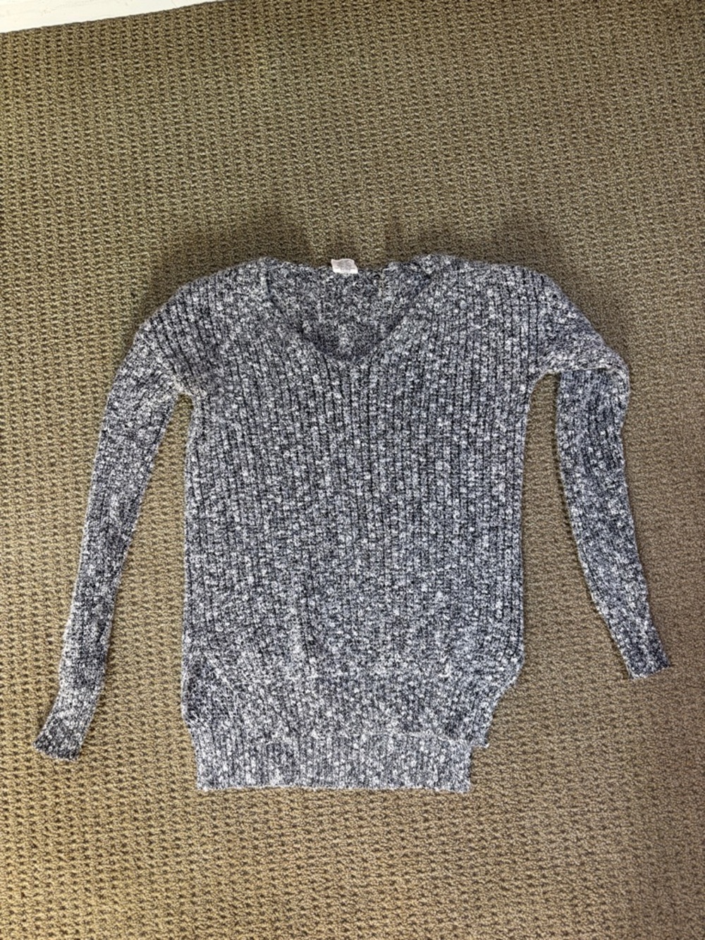 Essentials Marled Gray Ribbed V-Neck Sweater